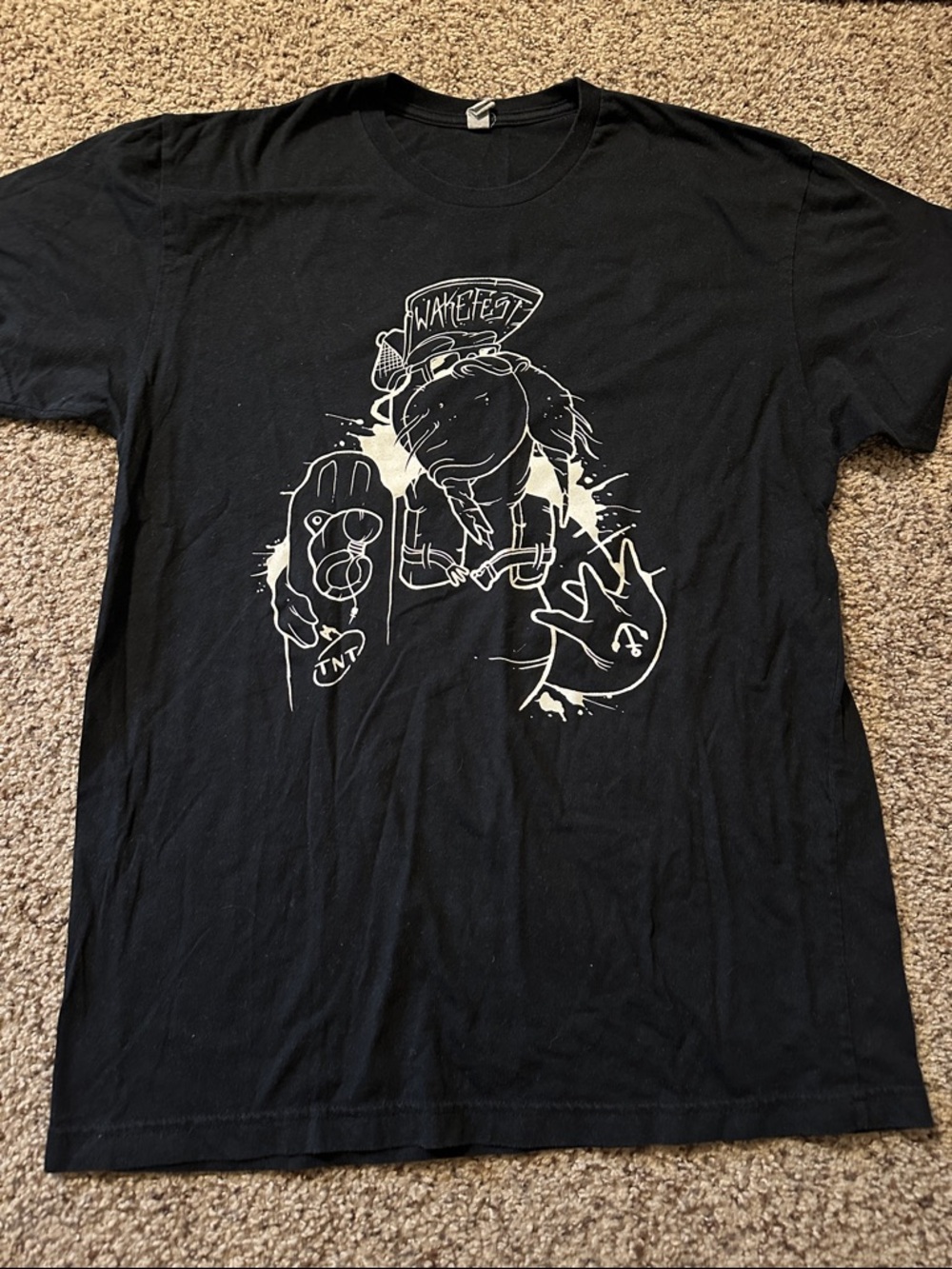 Black Graphic Tee with White Cartoon Print